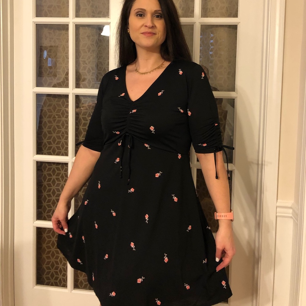 Easy, Breezy black dress with pink roses